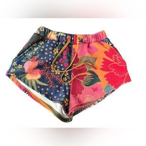 Farm Rio Mix Scarves Printed Sweatshorts SZ XS Floral Mixed Prints Colorful Soft